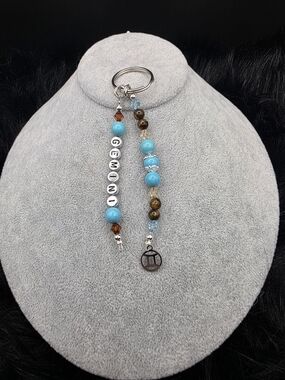 Gemini Blue Beaded Keychain with Zodiac Charm
